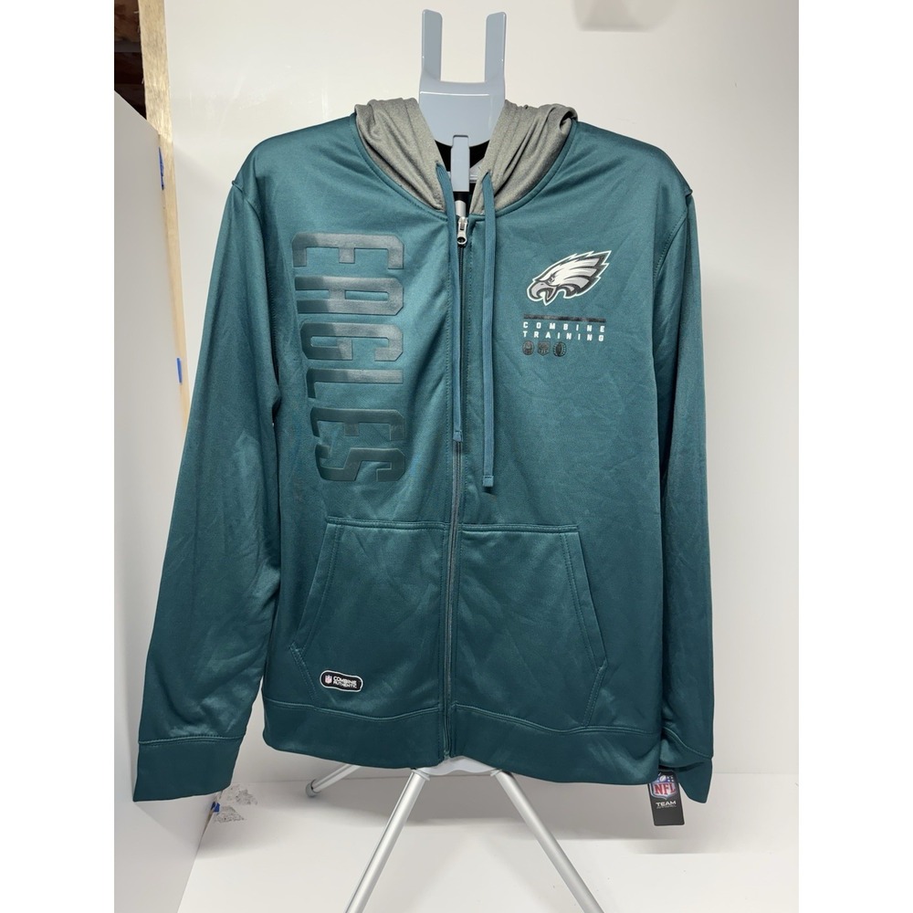 NFL Team Apparel Eagles Combine Men's L Green/Gray Full Zip Hood